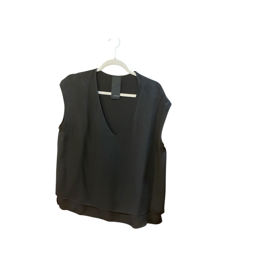 Heather Black Silk V Neck‎ Sleeveless Top XL